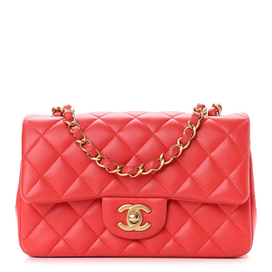 Lambskin Quilted Mini Rectangular Flap Red