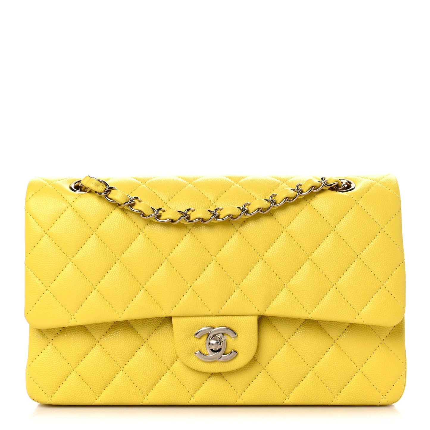 Caviar Quilted Medium Double Flap Yellow