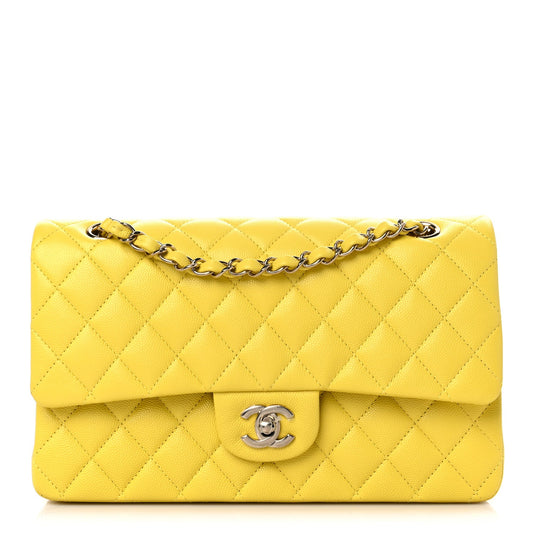 Caviar Quilted Medium Double Flap Yellow