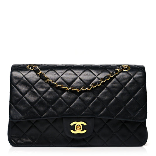 Lambskin Quilted Medium Double Flap Black