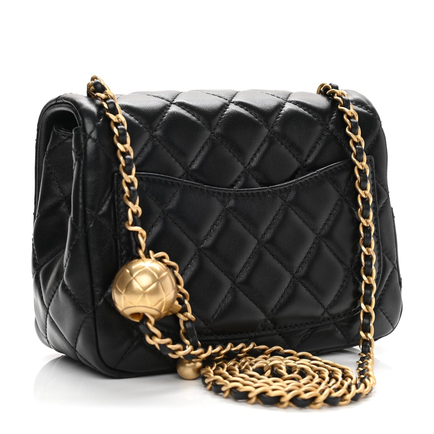 Lambskin Quilted CC Pearl Crush Mini Flap Black