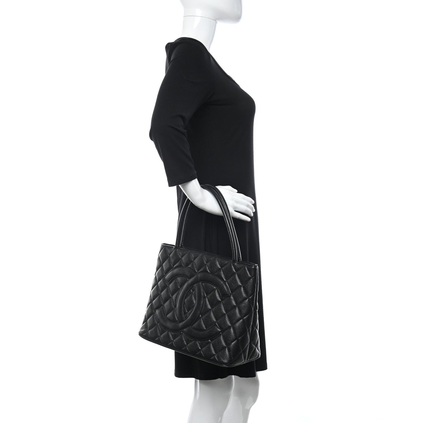 Caviar Quilted Medallion Tote Black