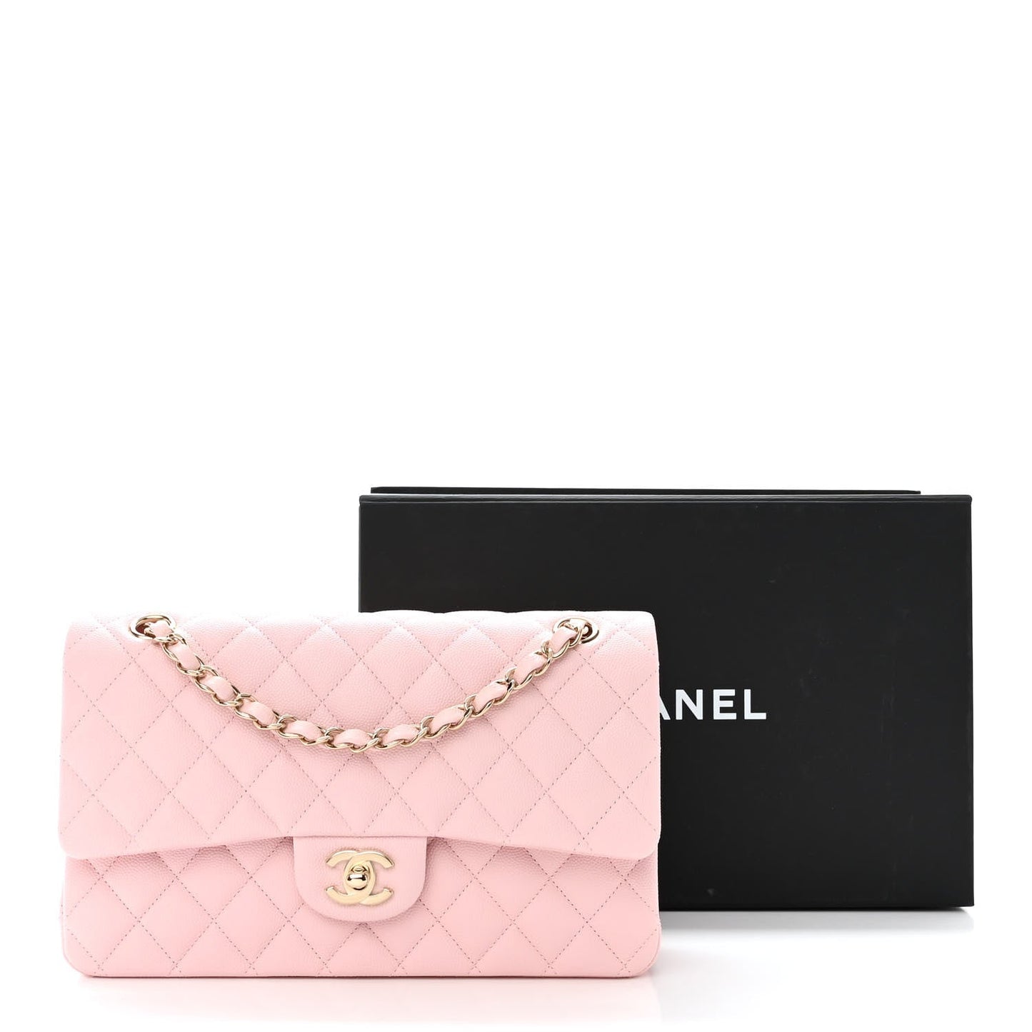 Caviar Quilted Medium Double Flap Light Pink