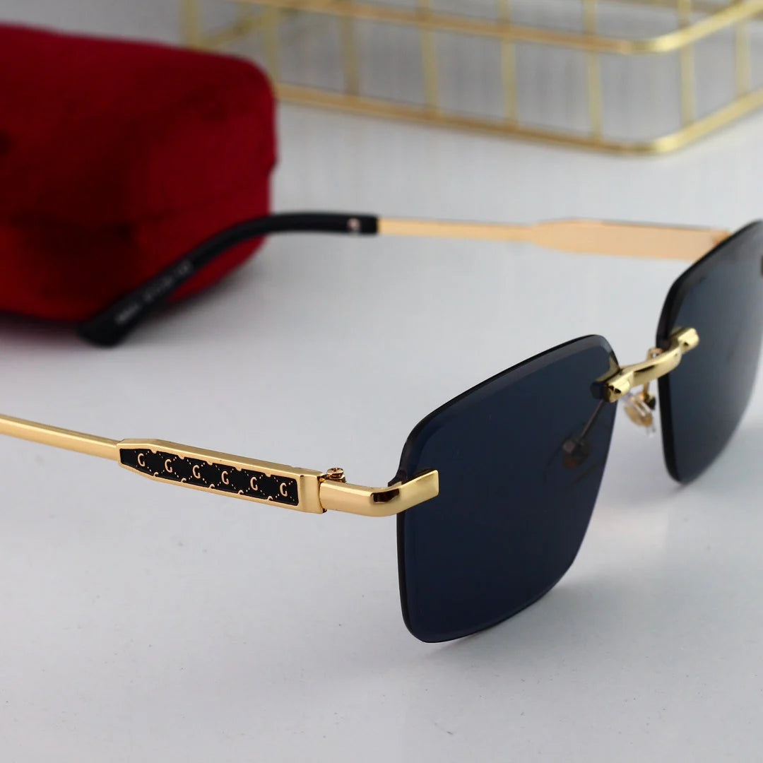 Polygonal rimless cut-edge sunglasses