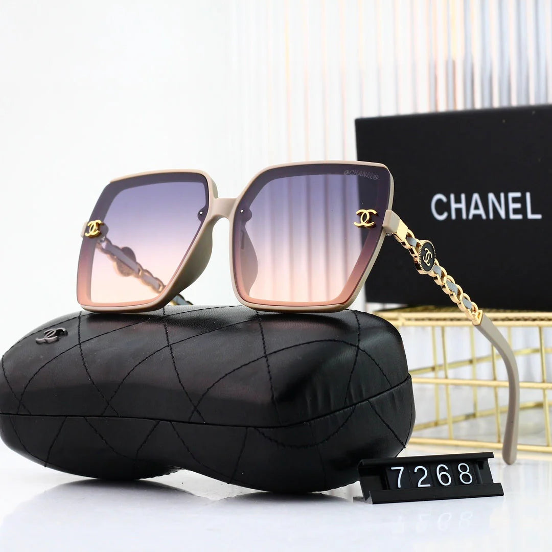 Trendy large frame metal chain sunglasses