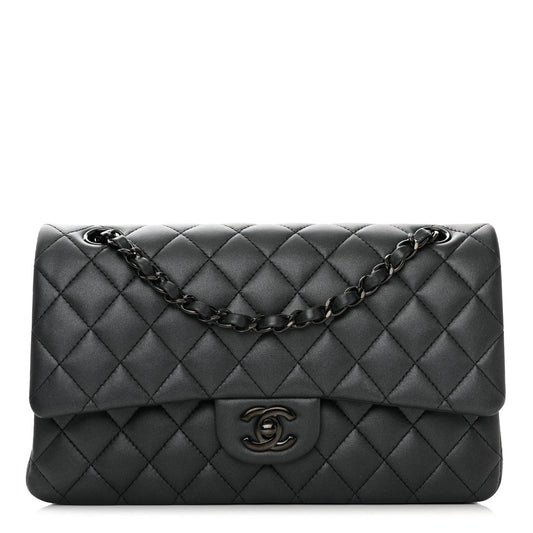 Lambskin Quilted Medium Double Flap So Black