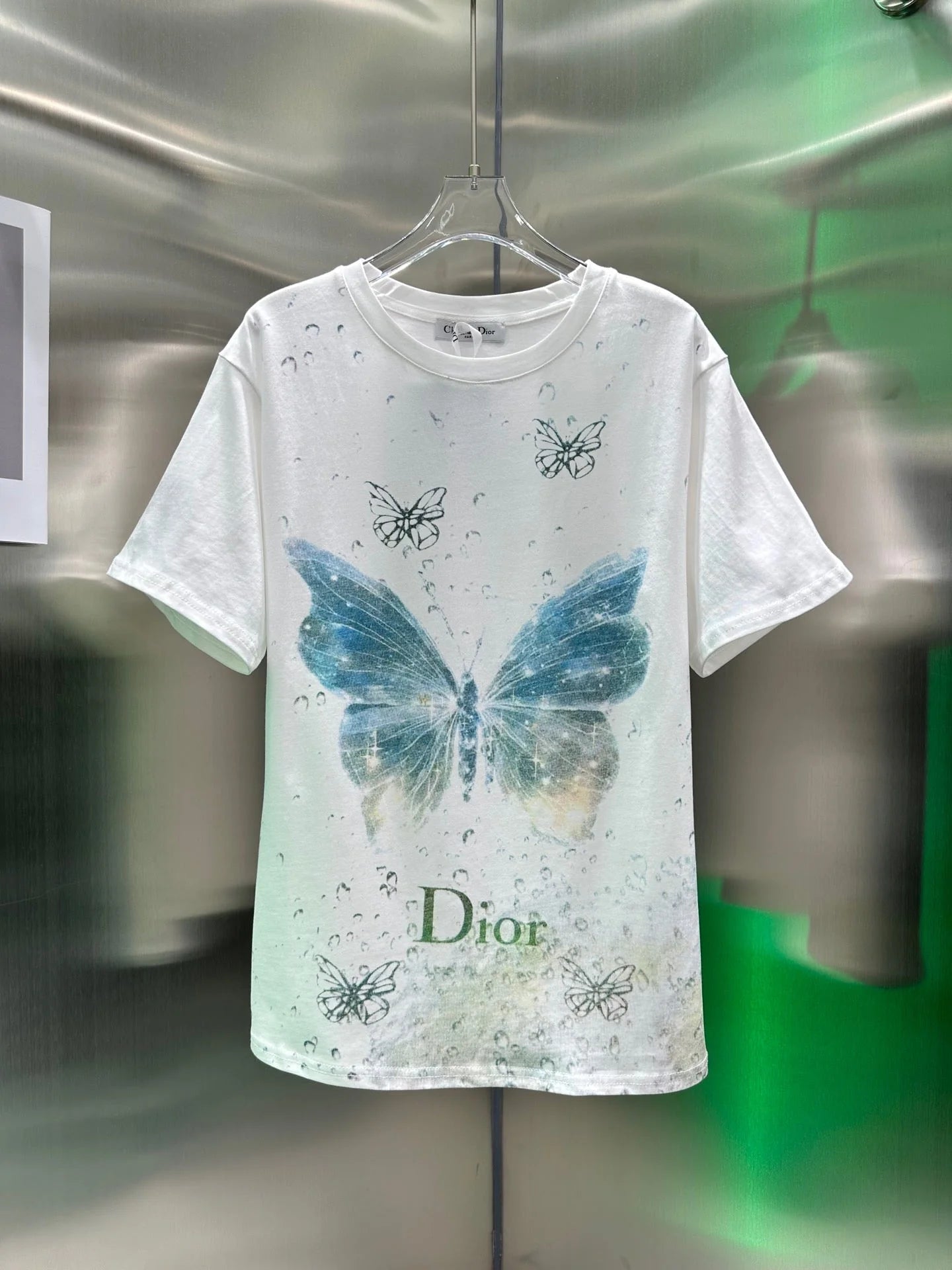 Blue Bead Butterfly Print T-shirt