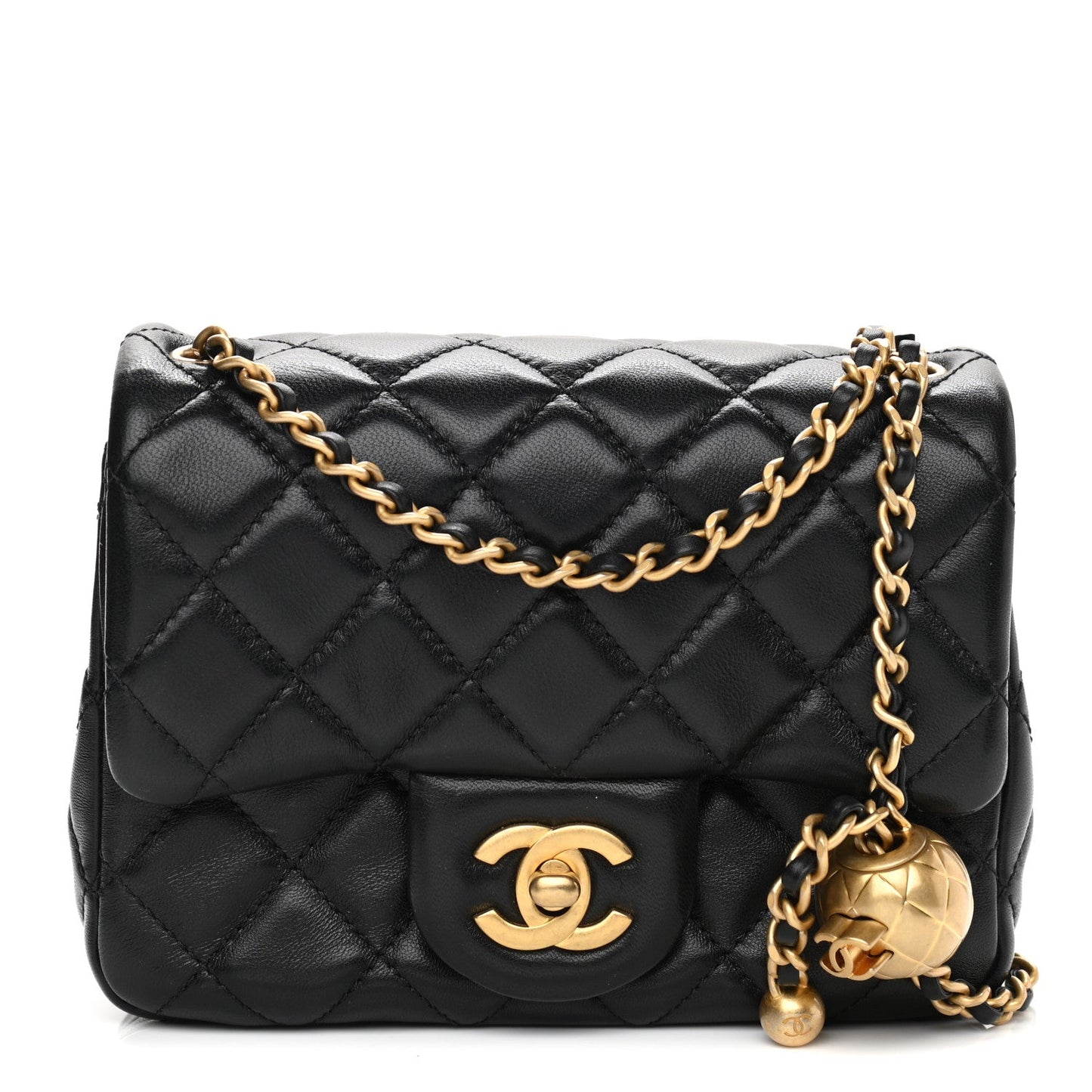 Lambskin Quilted CC Pearl Crush Mini Flap Black