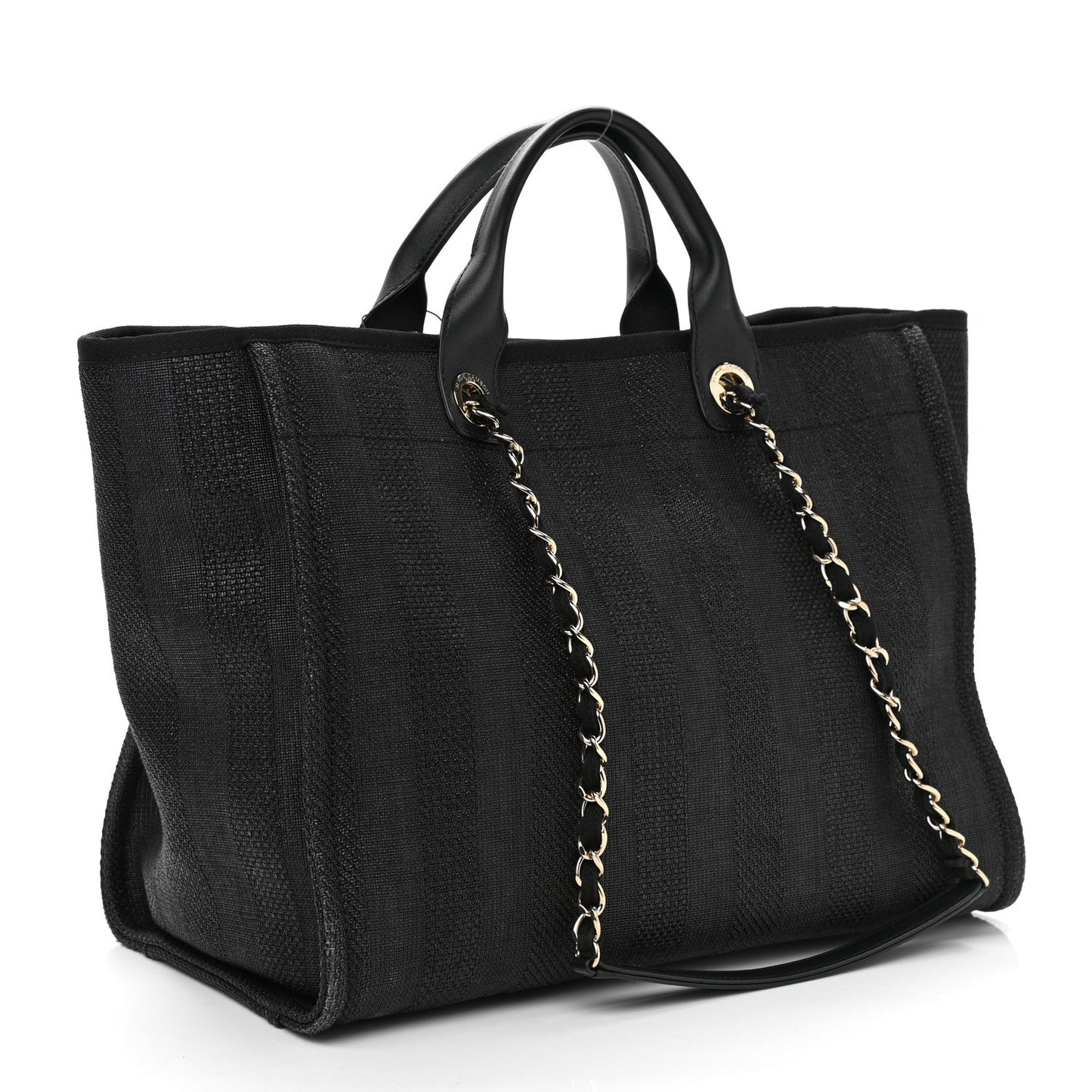 Mixed Fibers Calfskin Striped Medium Deauville Tote Black