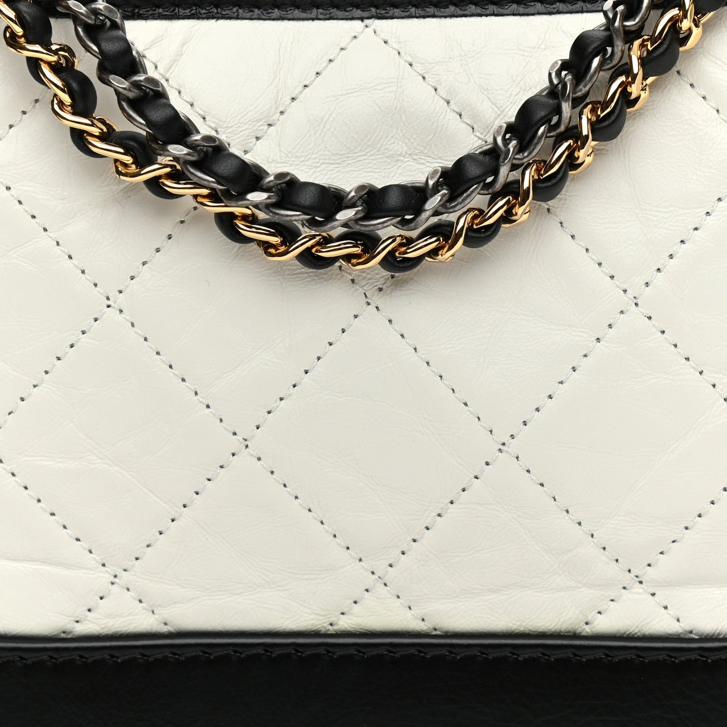 Aged Calfskin Quilted Small Gabrielle Hobo Black White