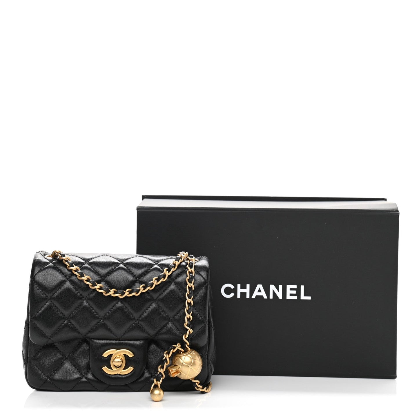 Lambskin Quilted CC Pearl Crush Mini Flap Black