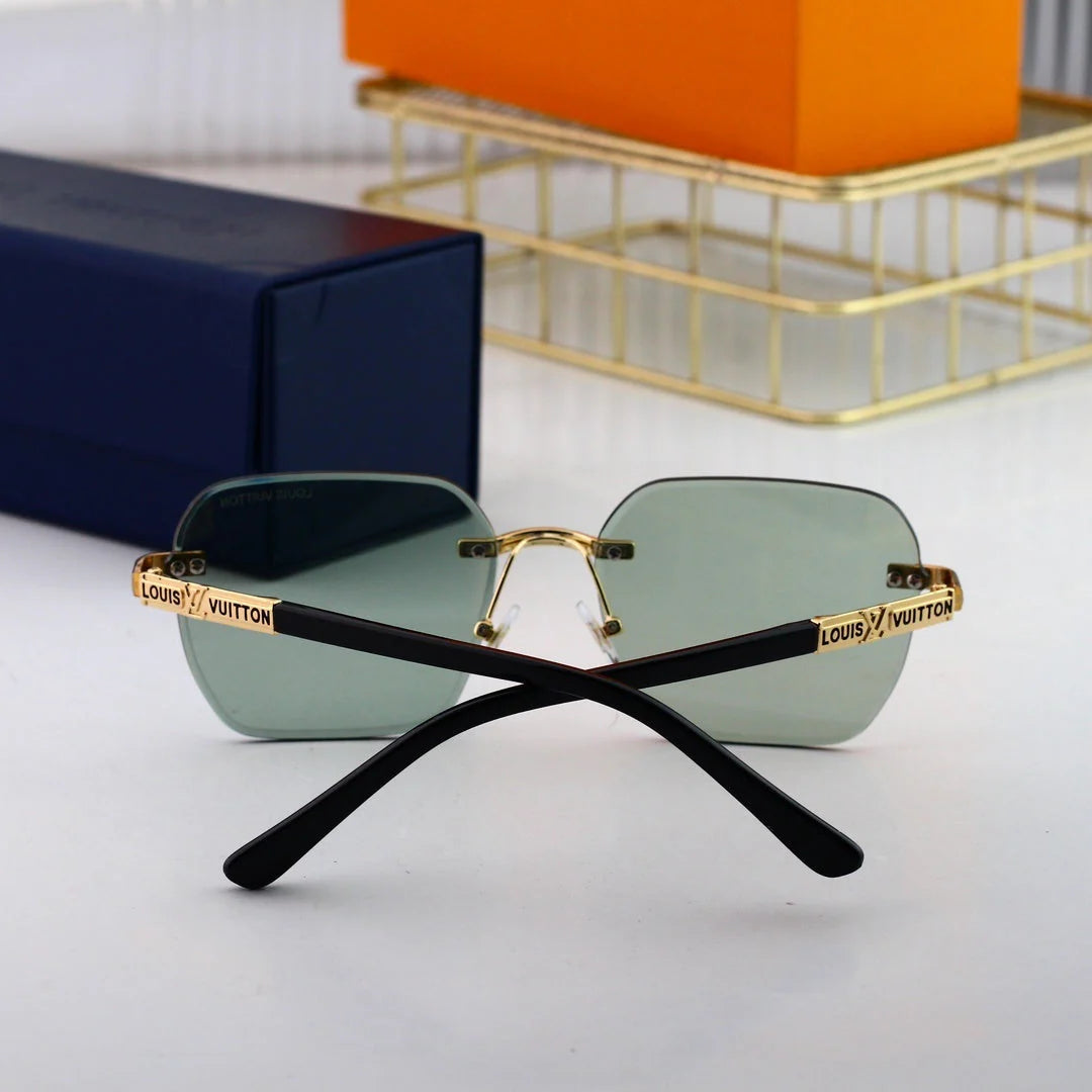 Polygonal rimless cut-edge sunglasses