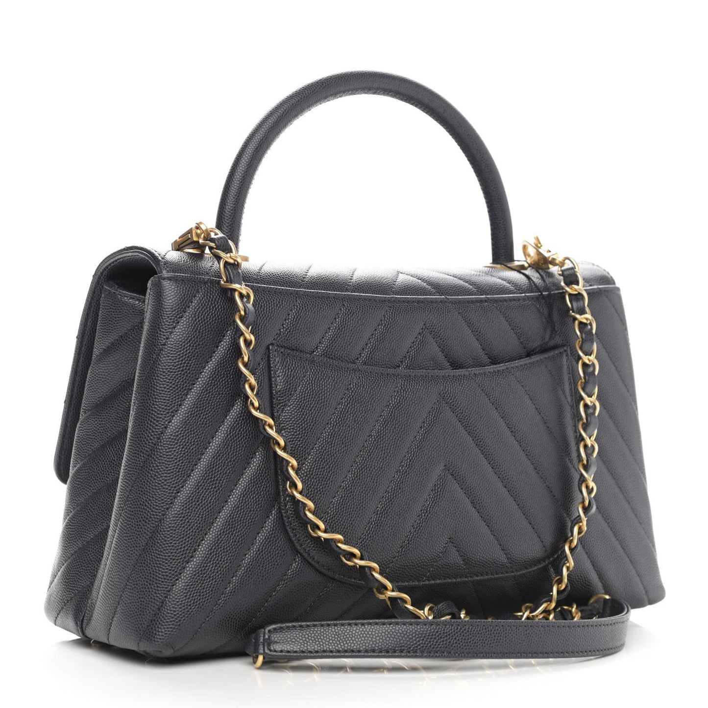 Caviar Chevron Quilted Small Coco Handle Flap Dark Grey