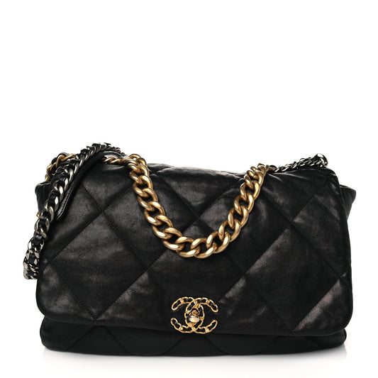 Lambskin Quilted Maxi CC 19 Flap Black