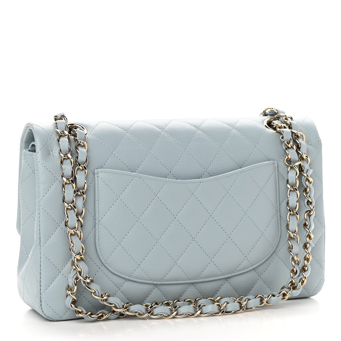 Caviar Quilted Medium Double Flap Light Blue