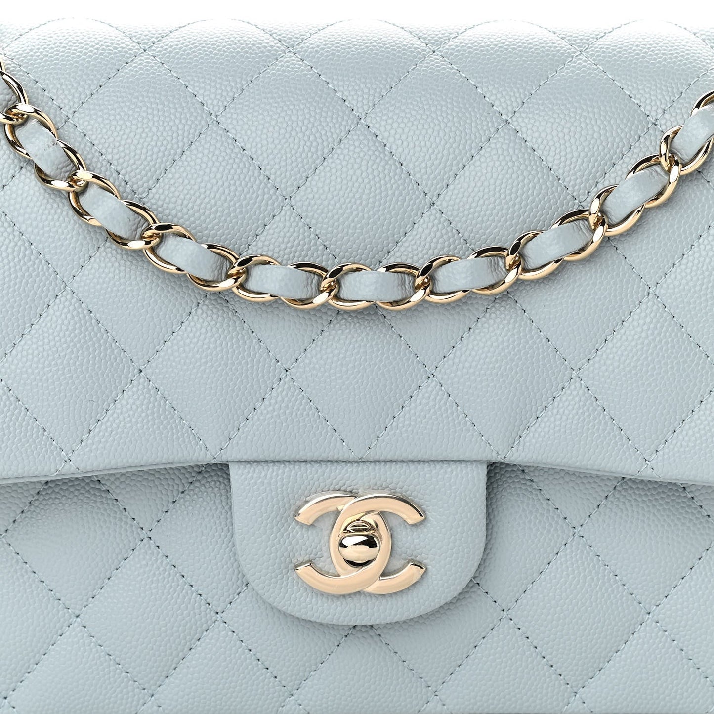 Caviar Quilted Medium Double Flap Light Blue