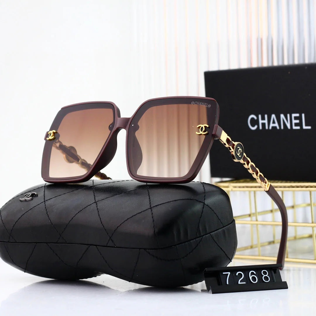 Trendy large frame metal chain sunglasses