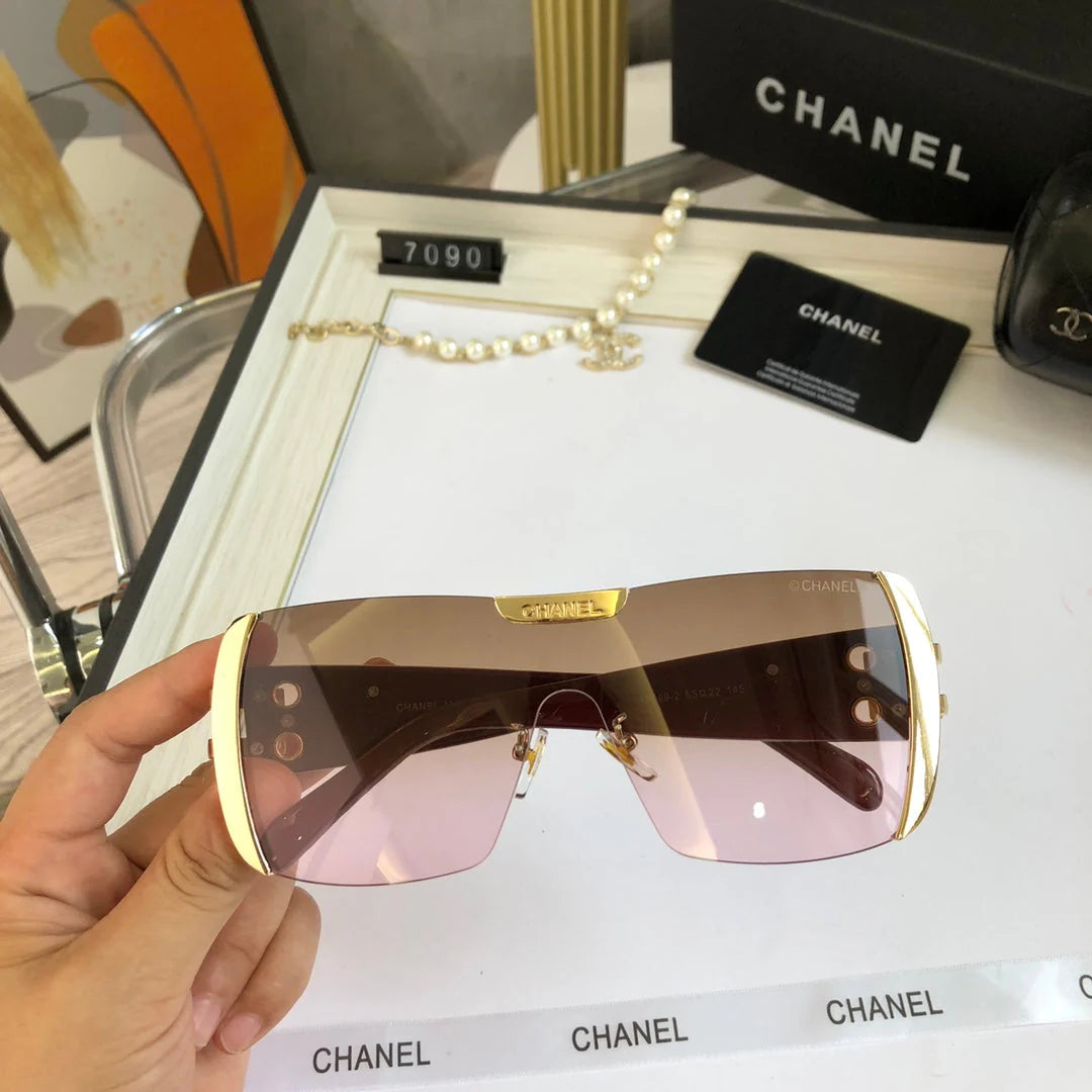 Frameless trimmed large frame sunglasses