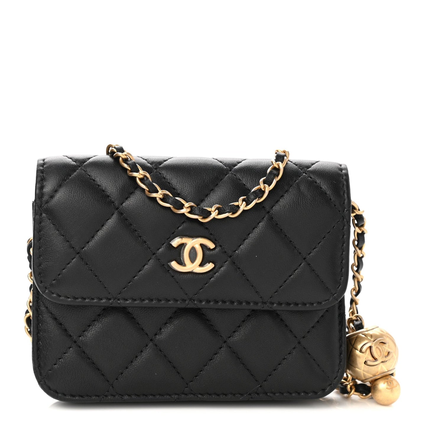 Lambskin Quilted Pearl Crush Flap With Chain Black