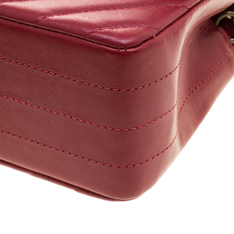 Dark Red Chevron Leather New Mini Classic Flap Bag