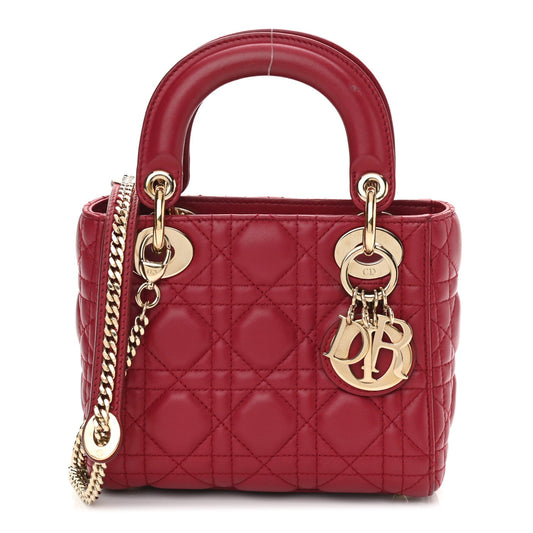 Lambskin Cannage Mini Lady D Burgundy