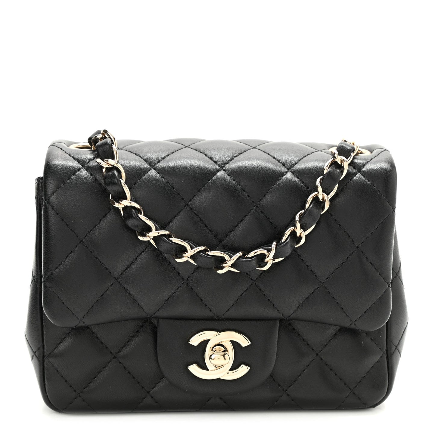 Lambskin Quilted Mini Square Flap Bag Black