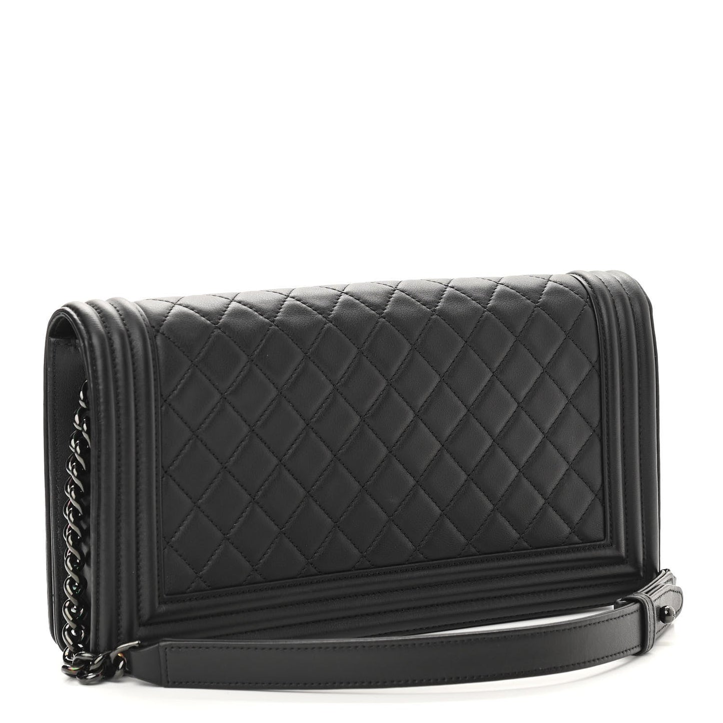 Calfskin Quilted Boy Clutch With Removable Chain So Black