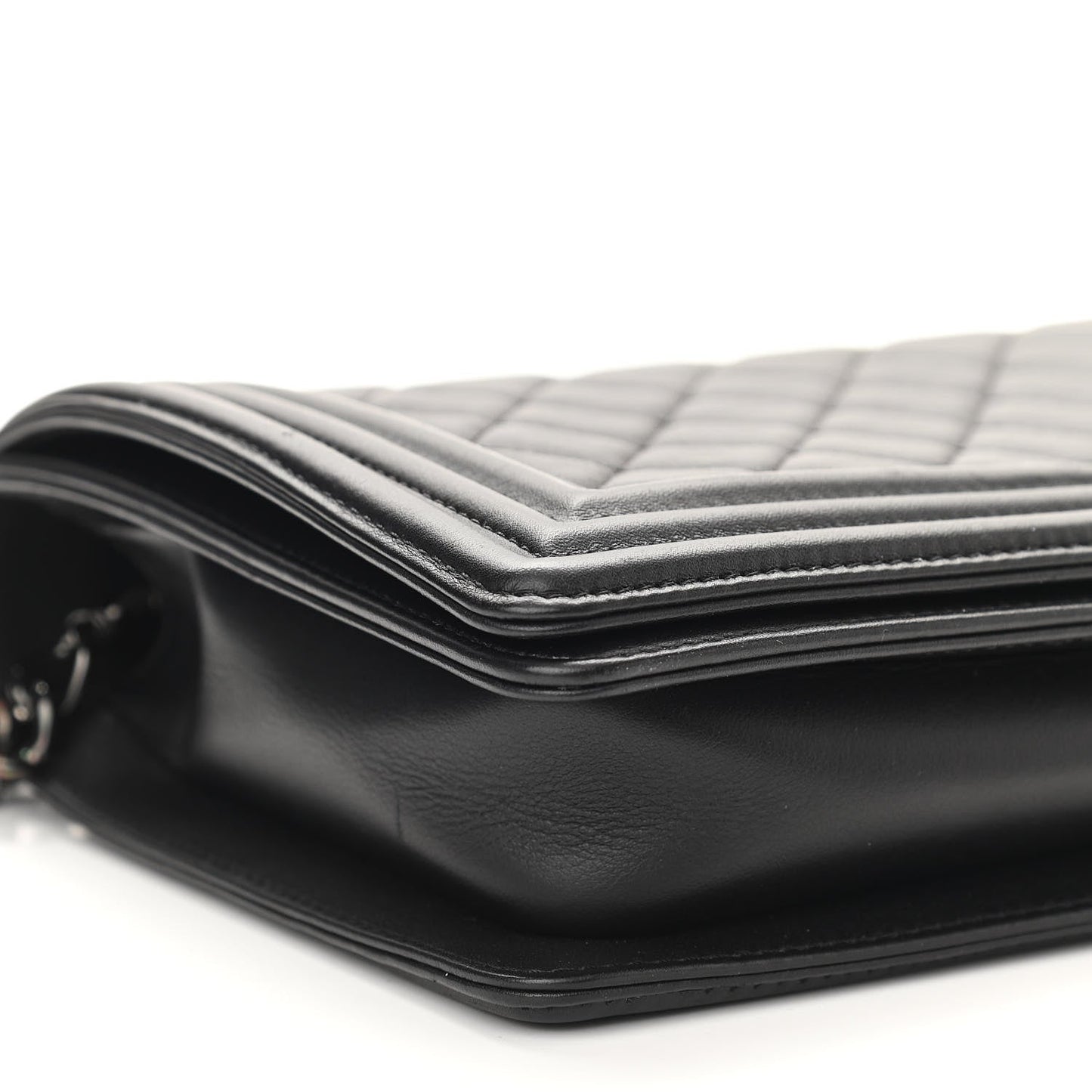 Calfskin Quilted Boy Clutch With Removable Chain So Black