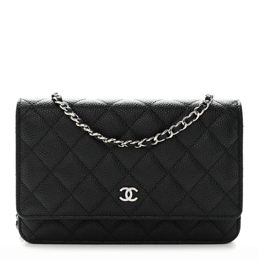 Caviar Quilted Wallet on Chain WOC Black