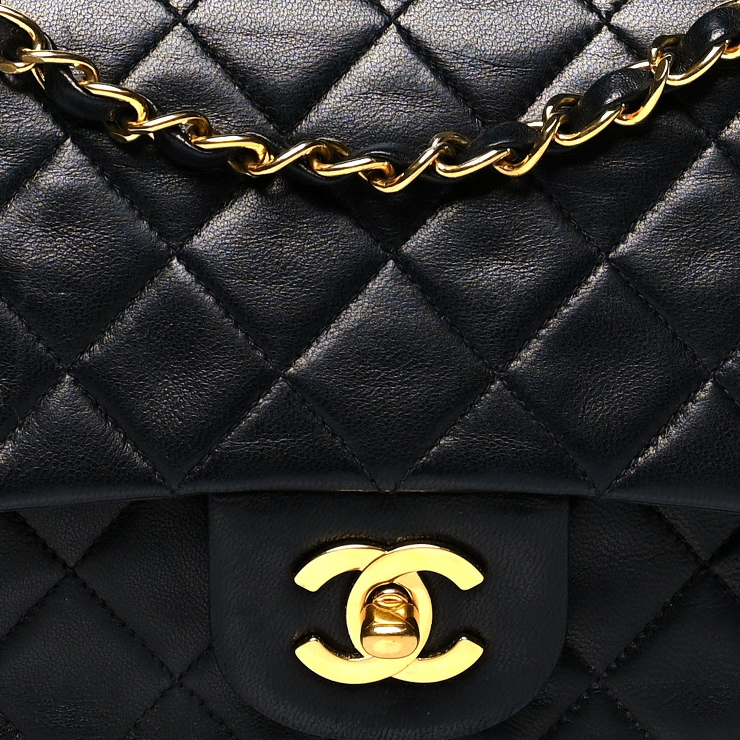 Lambskin Quilted Medium Double Flap Black