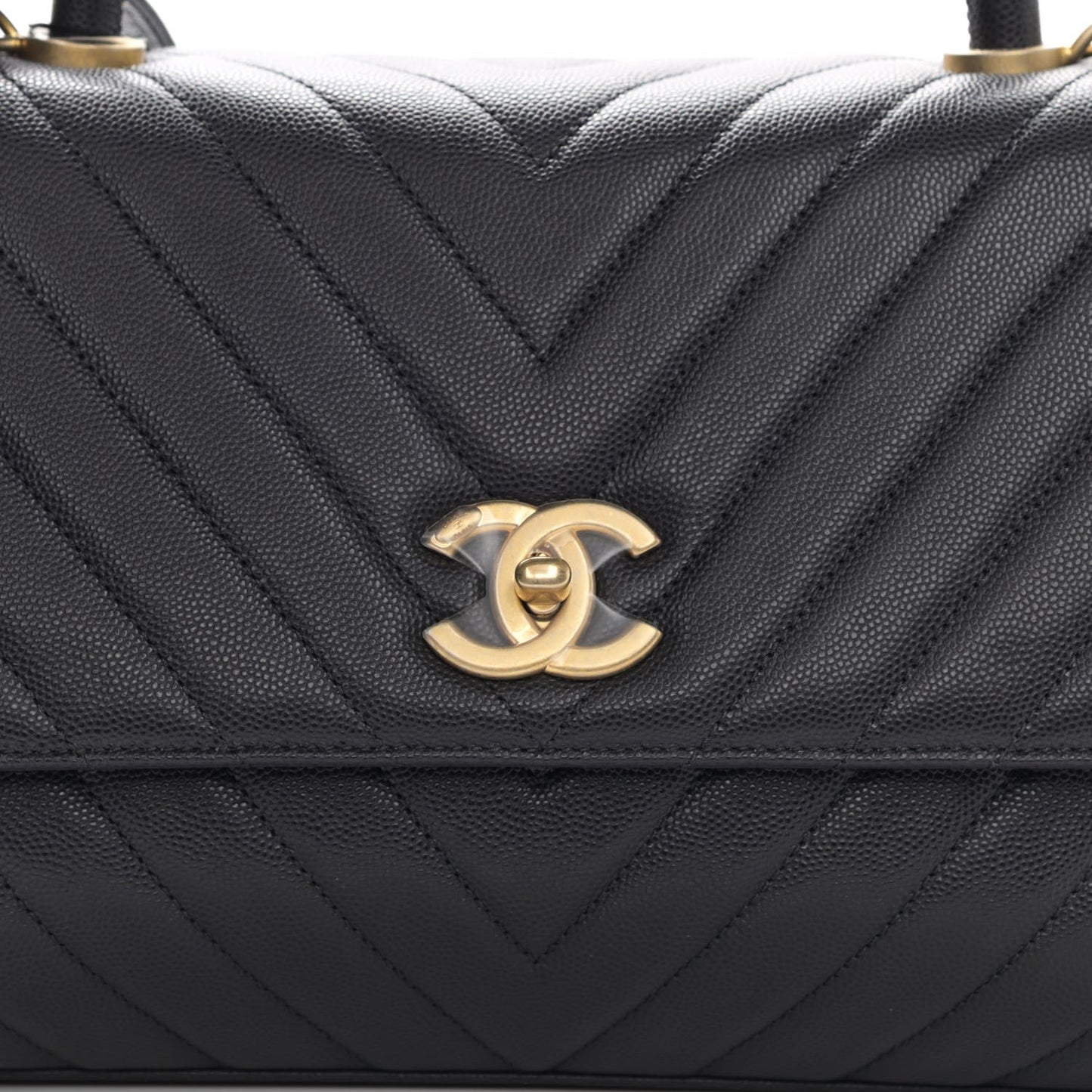 Caviar Chevron Quilted Small Coco Handle Flap Dark Grey