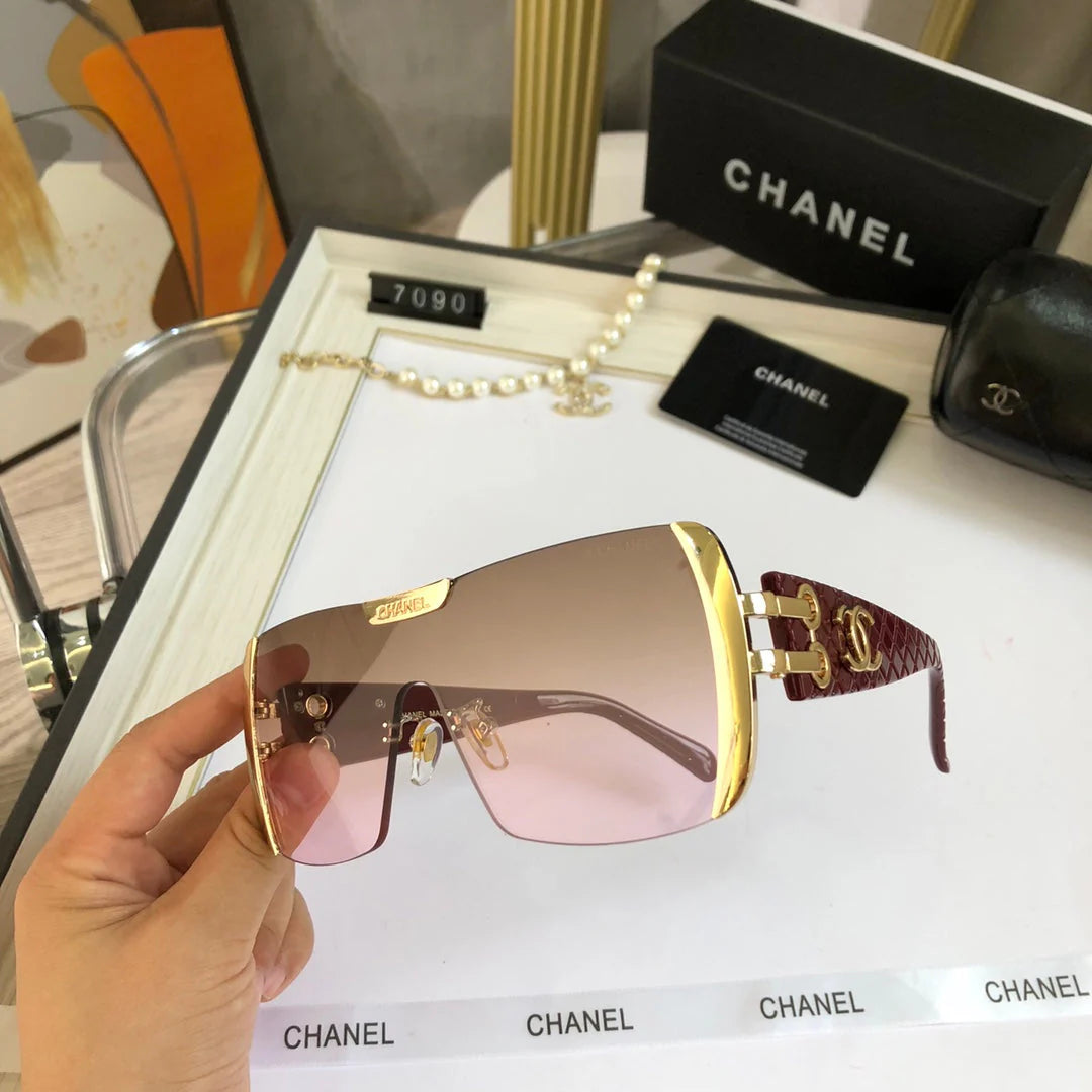 Frameless trimmed large frame sunglasses