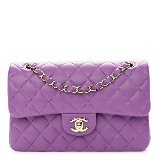 Lambskin Quilted Small Double Flap Purple