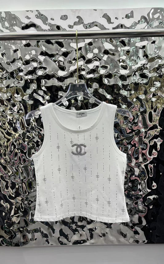 New Style Rhinestone Embellished Round Neck Vest