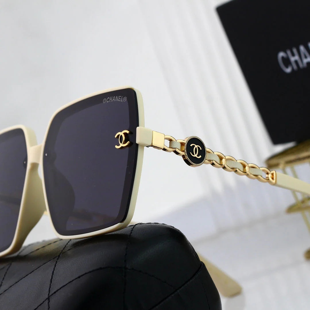 Trendy large frame metal chain sunglasses