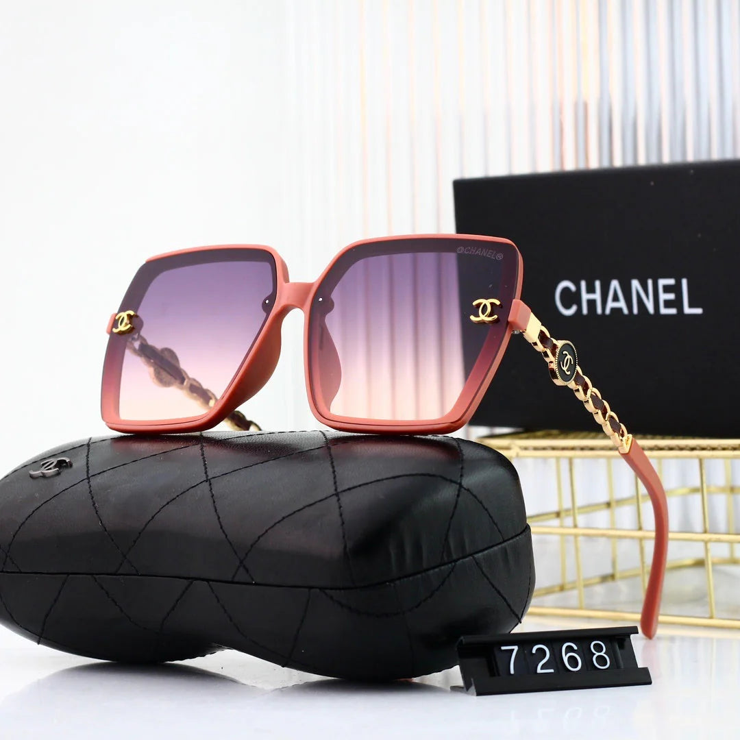 Trendy large frame metal chain sunglasses