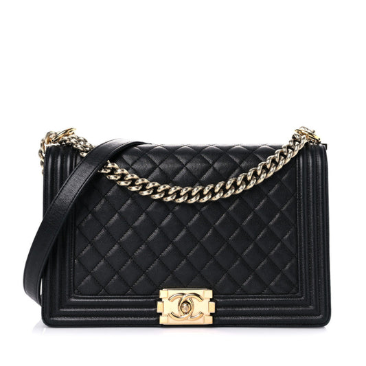 Caviar Quilted New Medium Boy Flap Black-gold buckle