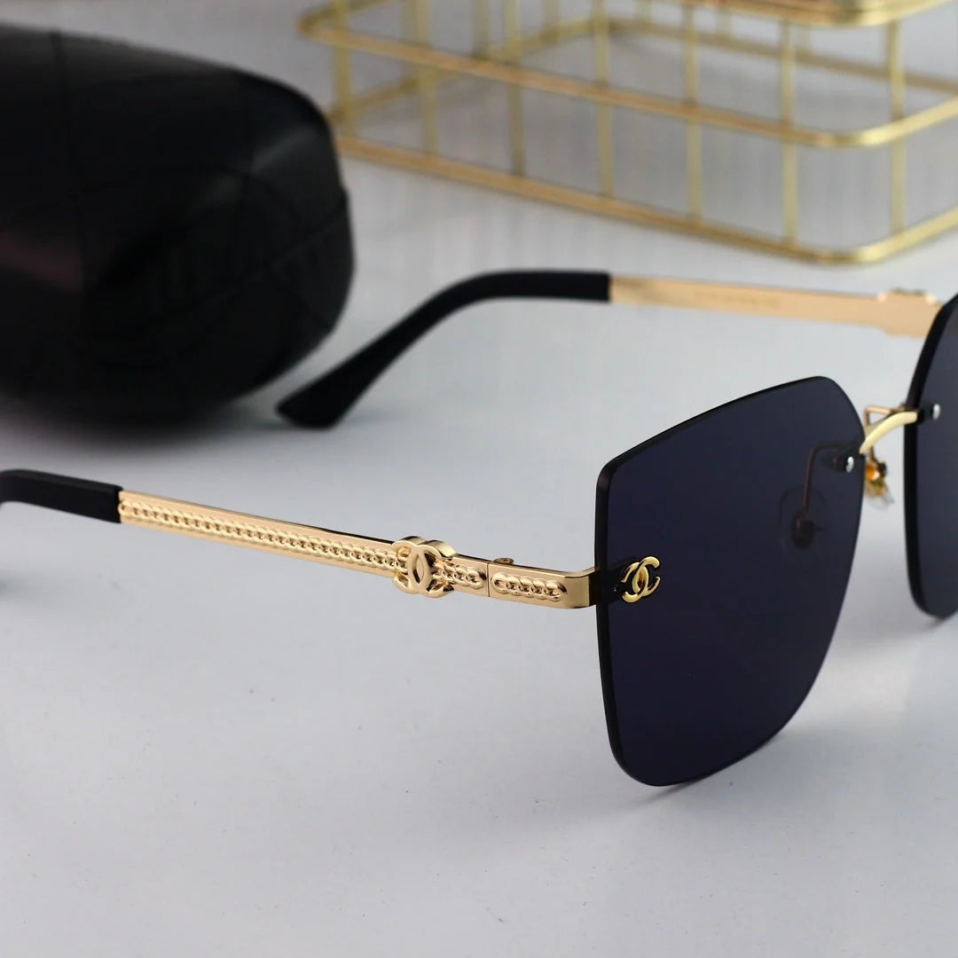 Polygonal rimless cut-edge sunglasses