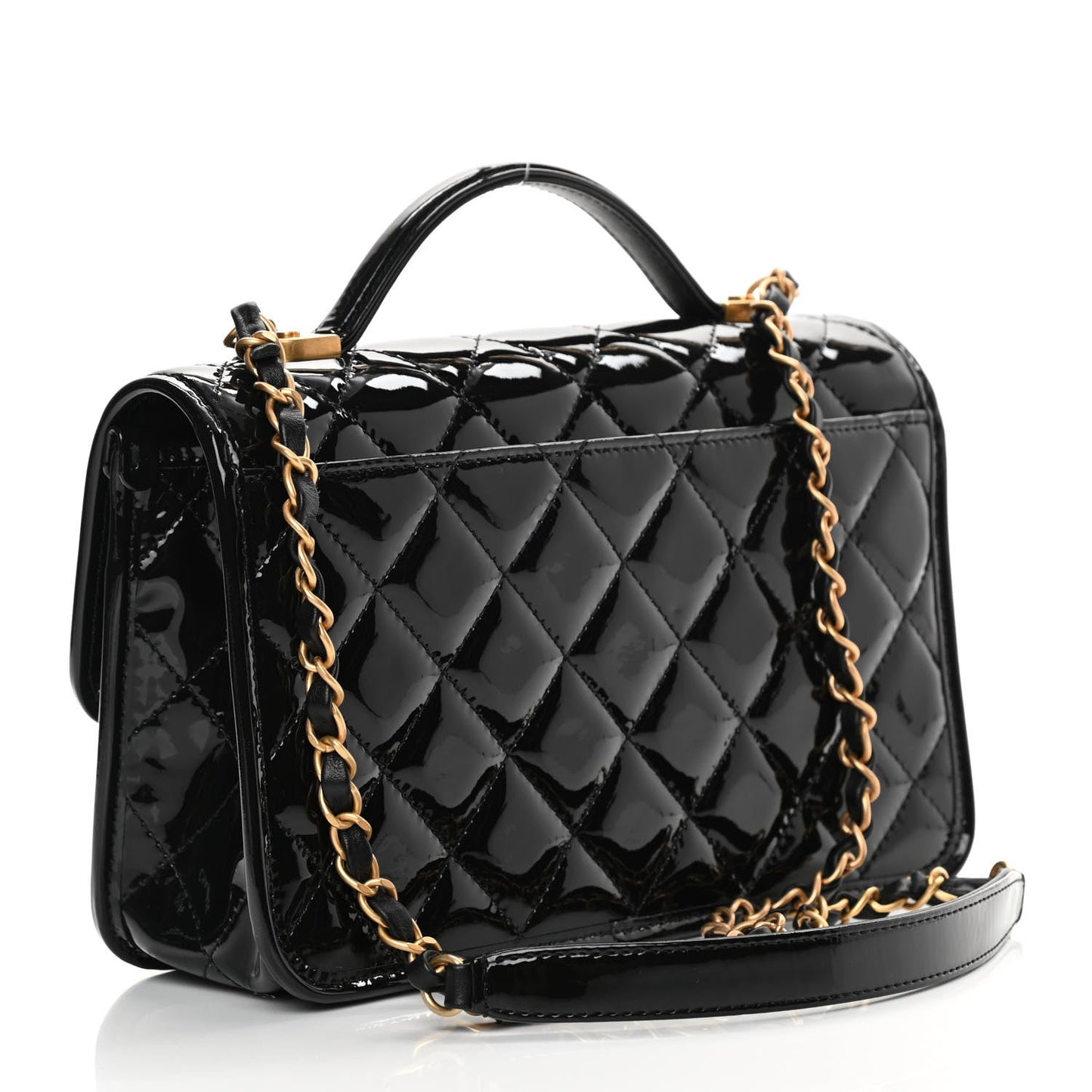 Patent Quilted Small Top Handle Flap Black