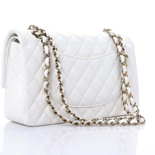 Caviar Quilted Medium Double Flap White